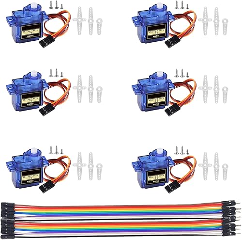 DIANN 6pcs SG90 9G Micro Servo Motor Kit para RC Robot Brazo Caminar Helicóptero Avión Coche Barco Control con Cable M-F