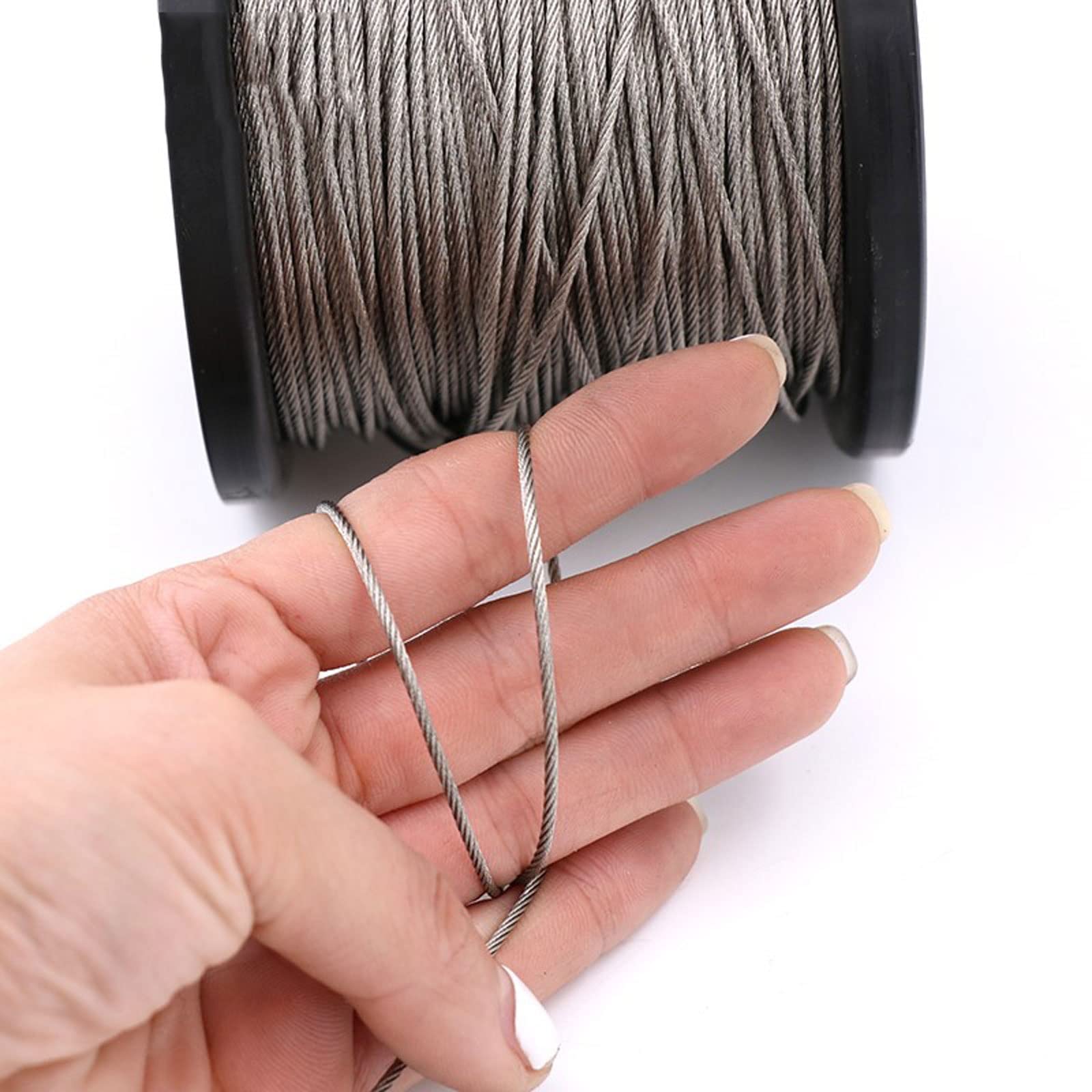 Lina stalowa 304 ze stali nierdzewnej, 7x7, linka skręcana z 50 tulejami - 0,5 mm-5 mm (10 m-100 m) do wieszania roślin, lin namiotowych, dekoracji zewnętrznych(3mm 30m)