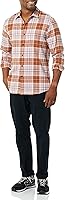 Vista 39 de Yaxa Essentials Camisas de franela de manga larga para hombre, corte ajustado, a cuadros con botones