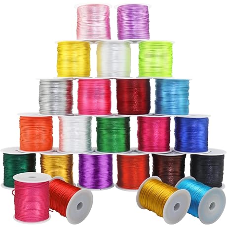 20 Rolls Nylon Cord 1mm, Rattail Satin Nylon Trim Cord for Jewelry Making Crafts
