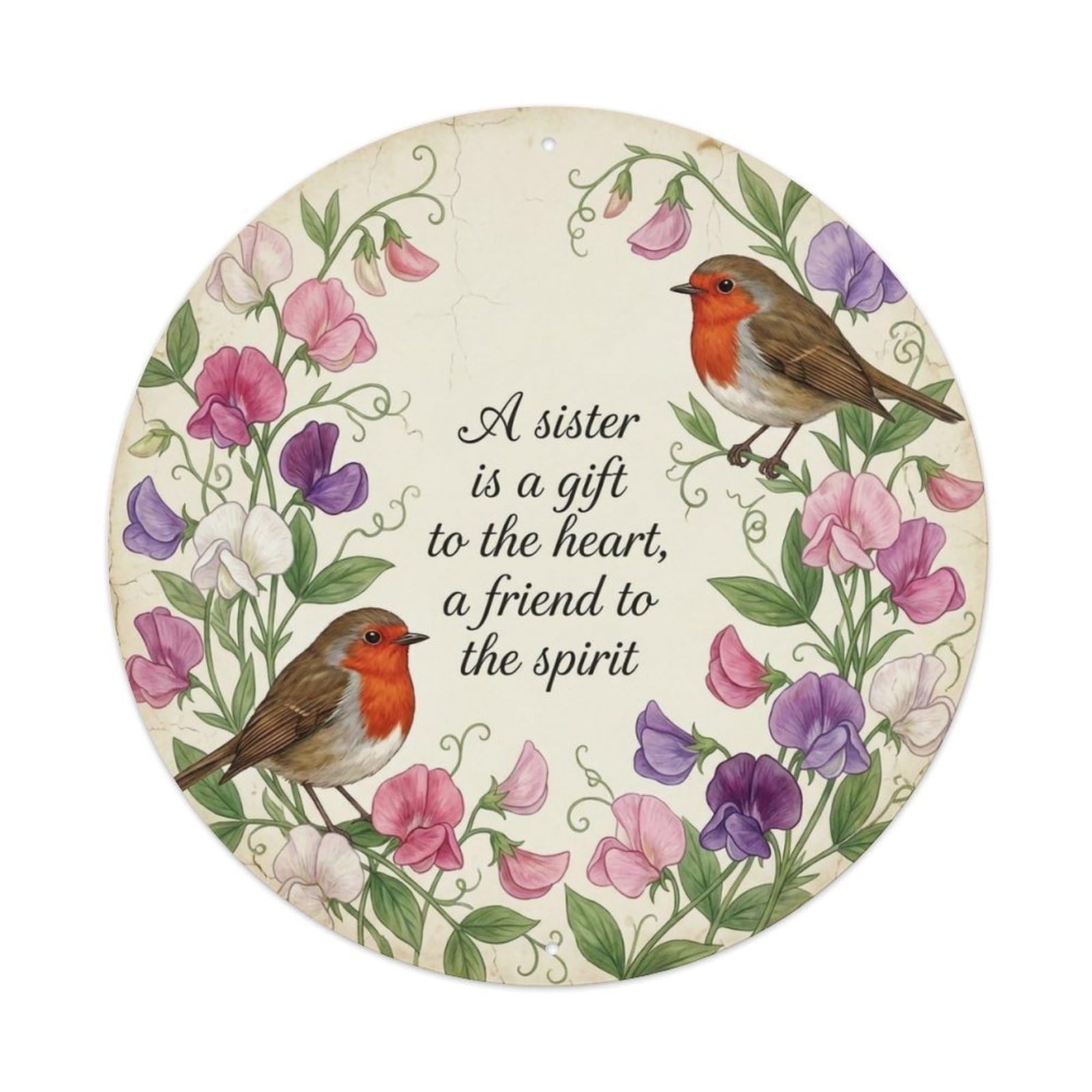 Okahys 8X8inch(20X20cm) European Robin Garden Sign Heaven Love Sister Metal Tin Sign
