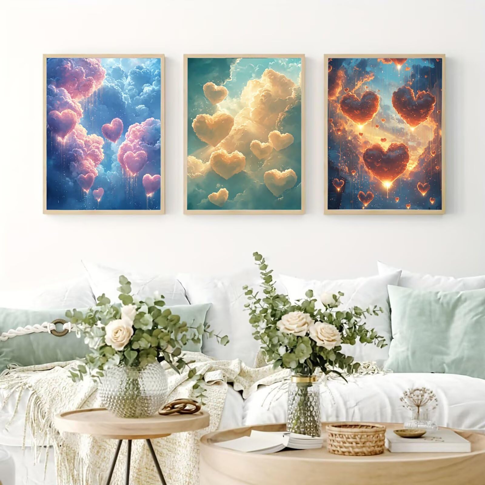 Cnyaunfi 3 Pezzi Nuvola Pittura Diamante Fai-Da-Te 5D Blu Diamond Painting Kit Completo per, Hobby Creativi Adulti, Pittura Diamante Artigianale Per La Decorazione Della Parete Di Casa 60x80cm YF-3201