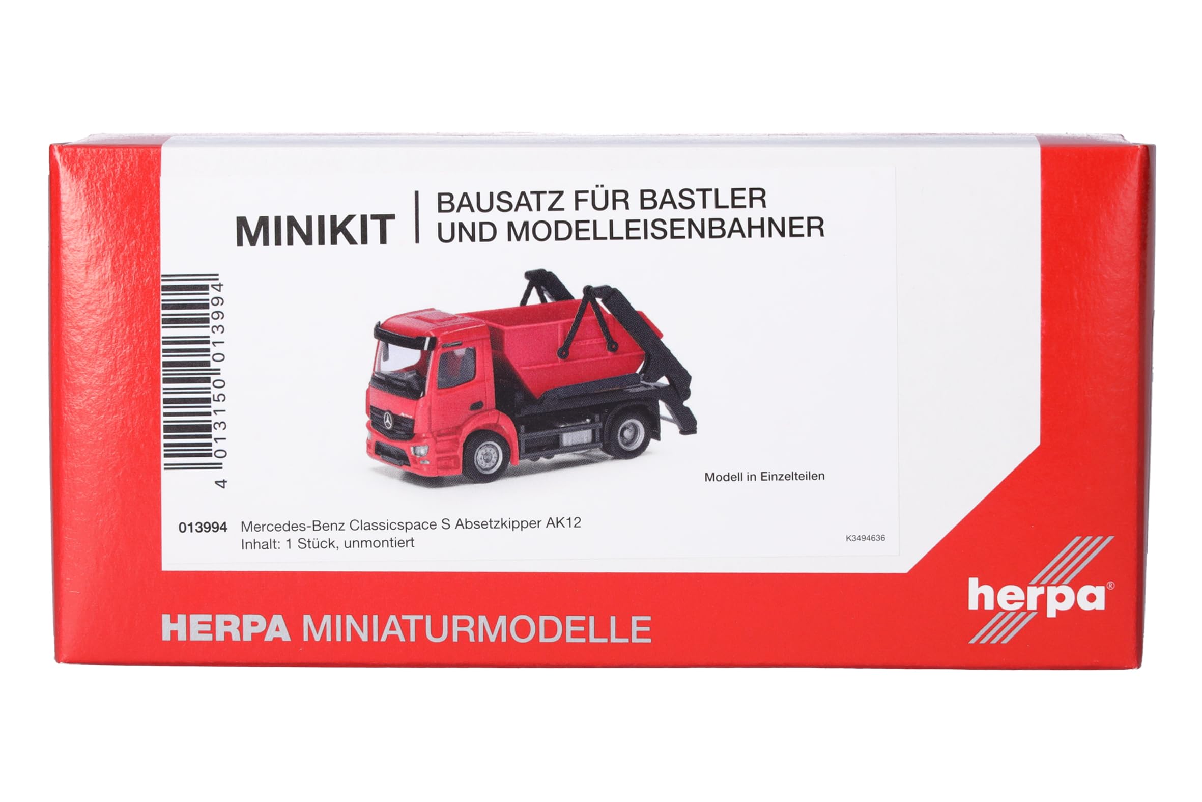 Herpa Modellbausatz Minikit Mercedes-Benz Actros S Absetzkipper AK12, Miniatur im Maßstab 1:87, Sammlerstück, Kit für Modellbau, Kunststoff, Farbe: rot