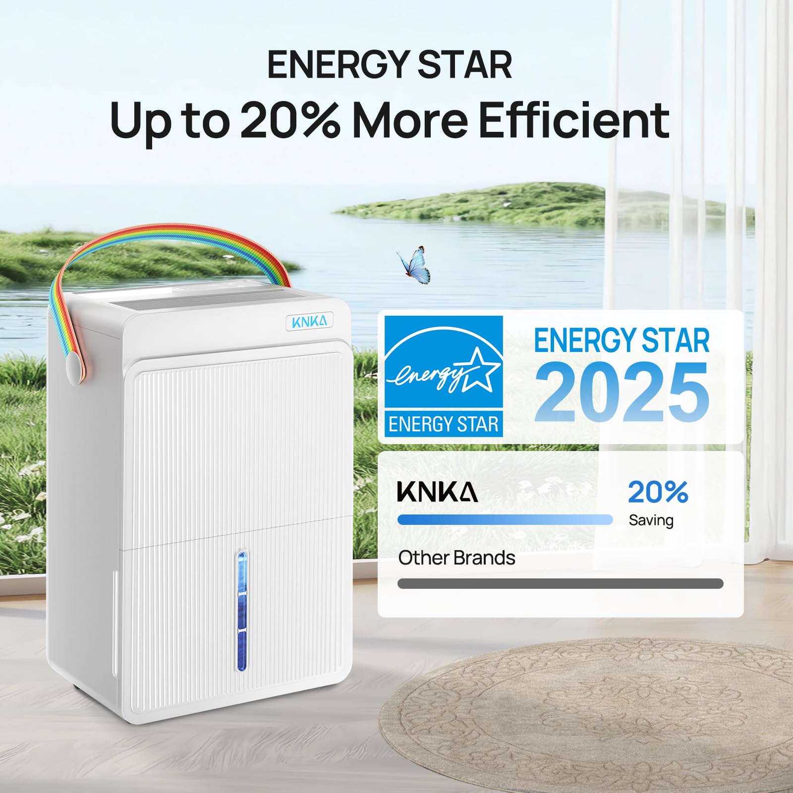 KNKA ENERGY STAR Osuszacz powietrza 4500 m2, maks. 80 litrów/dzień z wężem spustowym, osuszacz powietrza do piwnicy, sypialni, łazienki, dużego pokoju, inteligentna kontrola wilgotności, podwójny