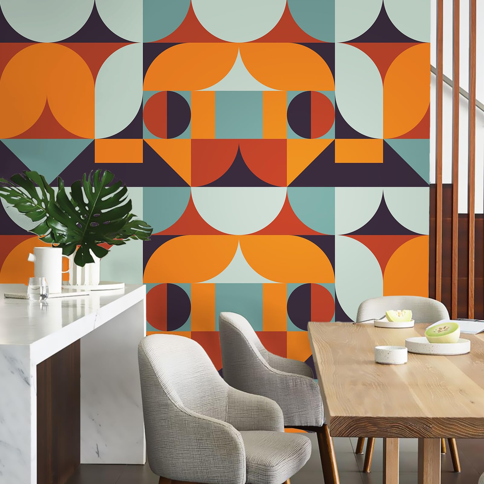 VEELIKE Carta Da Parati Geometrica Giallo Senape Boho - Autoadesiva E Rimovibile, 44,5x300 Cm, Per Camera, Bagno E Mobili