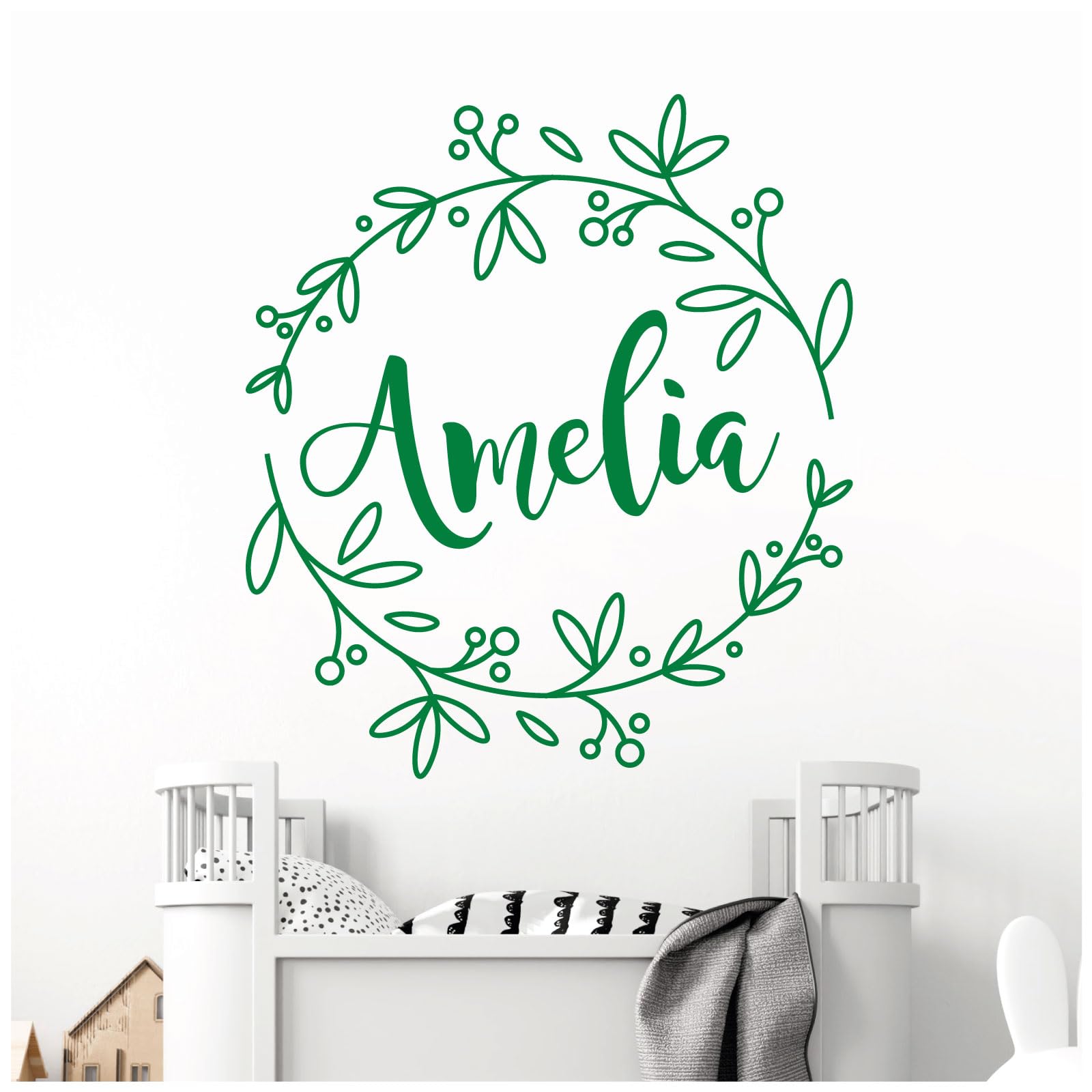 Personalised Name - Floral Wreath - Nursery Vinyl Wall Decal Sticker [Medium] [Meadow]