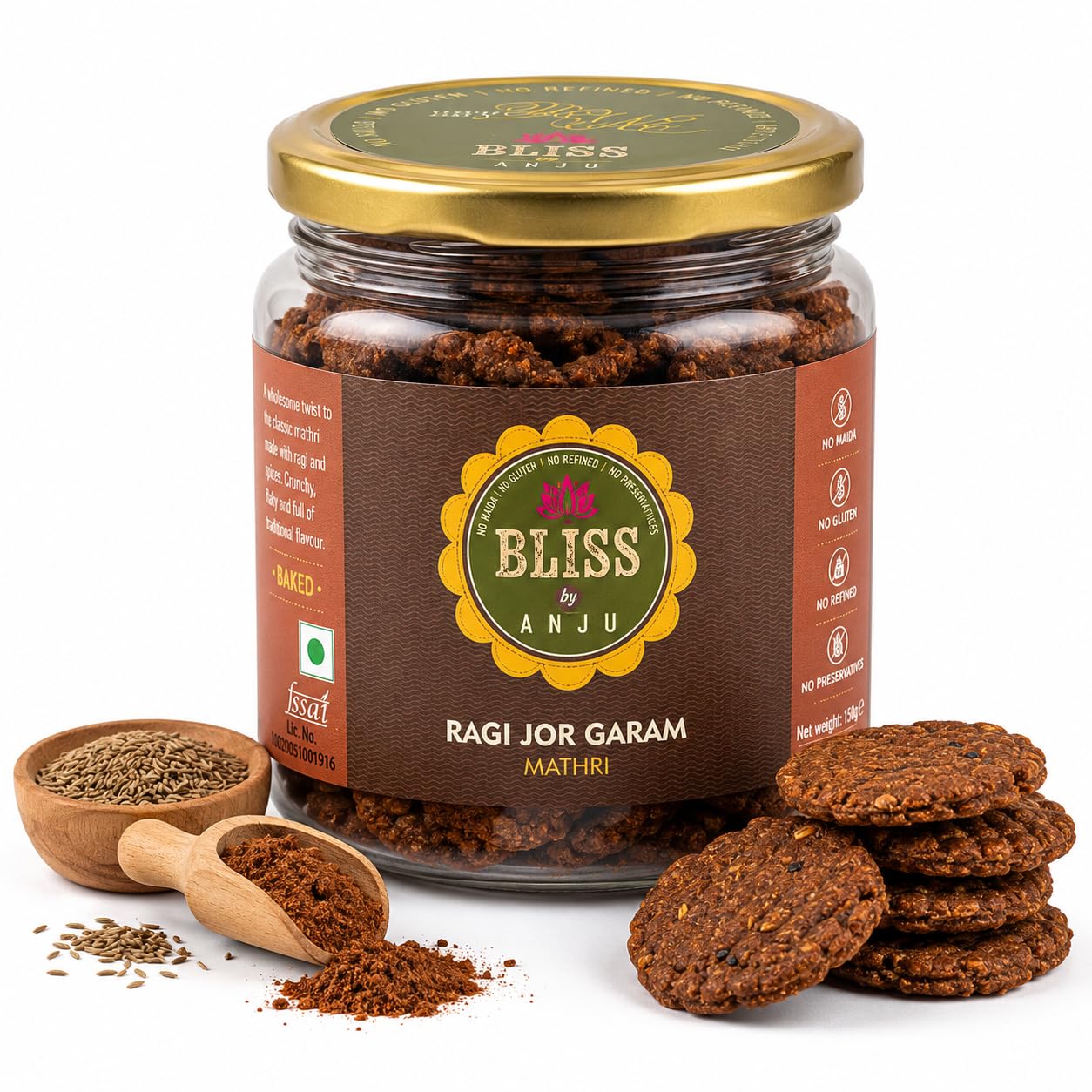 Bliss by Anju Ragi Jor Garam Mathri 150g |29g Plant Protein Per Pack & Iron Powerhouse | No Oil & Gluten-Free | Calcium Rich & High Fiber | Loaded with Antioxidants | Traditional Superfood Snack-image-10