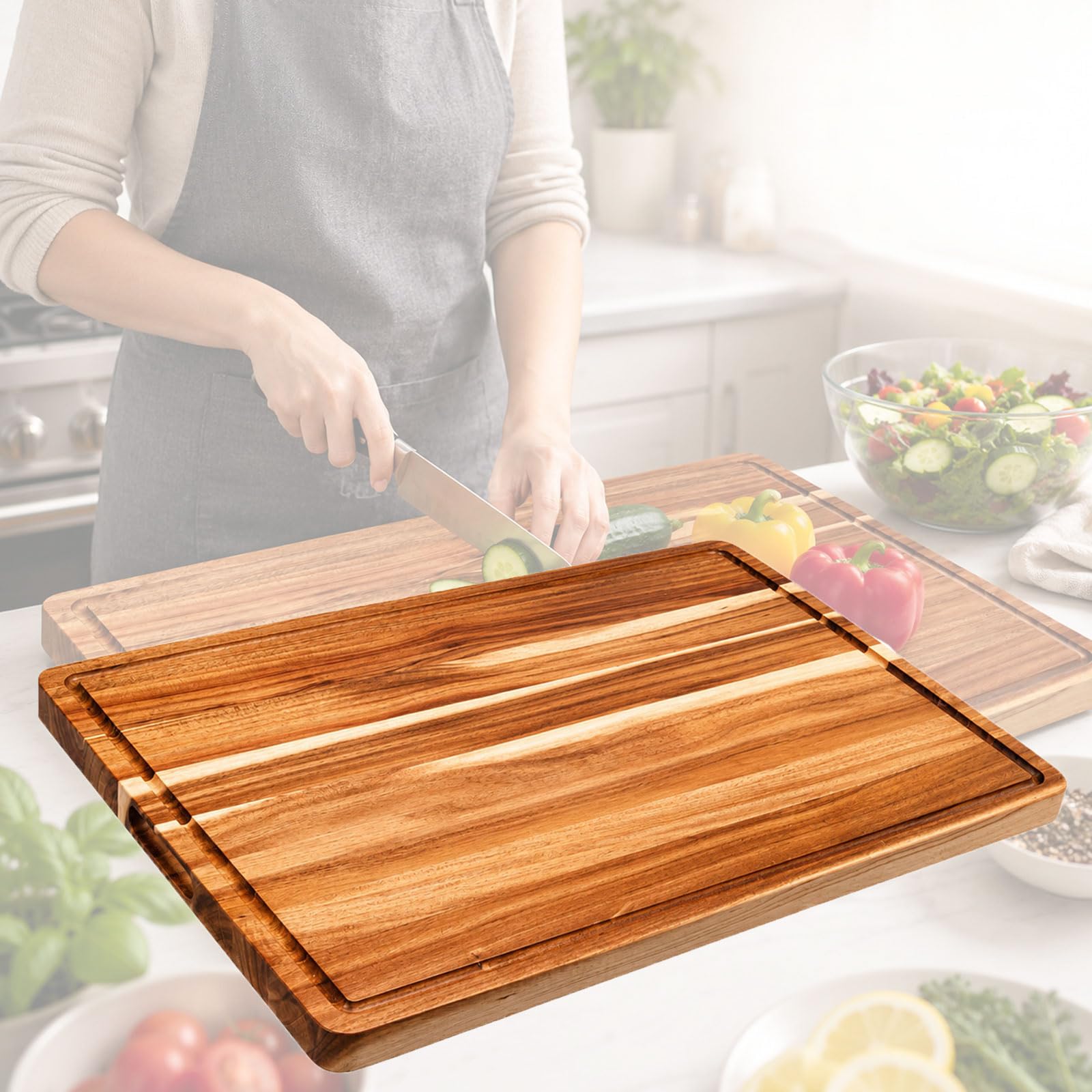 PSKJHN 2-in-1 Wooden Chopping Board & Serving Tray – Multi-Purpose Acacia Cutting Board with Juice Groove for Carving Meat, Vegetables, Cheese And Bread - House Warming And Cooking Gift