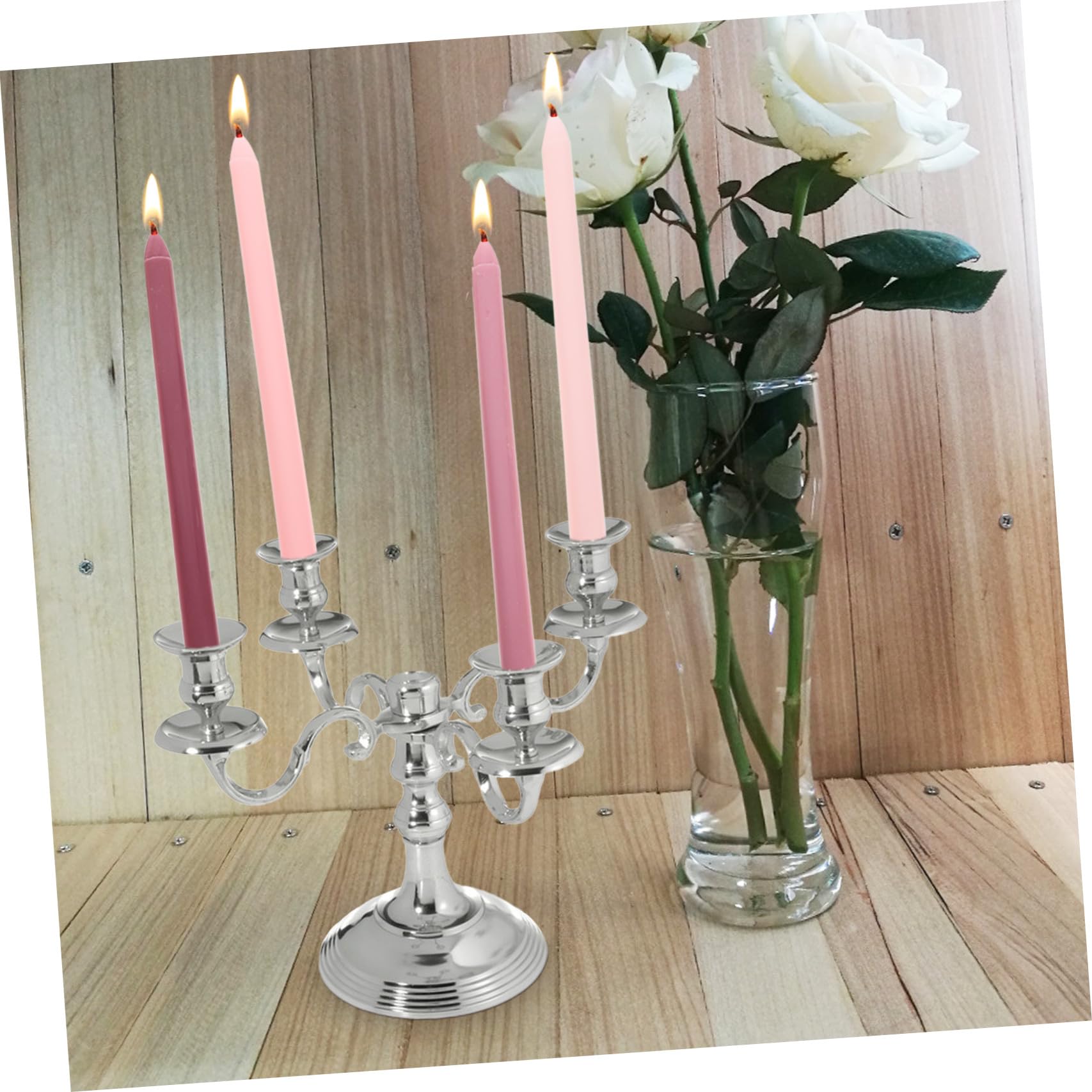 Veemoon Velas Aromáticas de Poste Largo Degradado Rosa, 4 Unidades Fragancia a Rosa Intensa, Velas Decorativas para Cenas Románticas y Bodas, sin Humo ni Olor, Material Ecológico Seguro