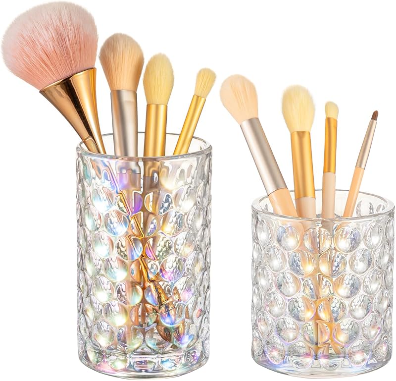 Porta-pincéis de maquiagem de vidro DASITON Iridescent S+L para bancada, organizador multifuncional