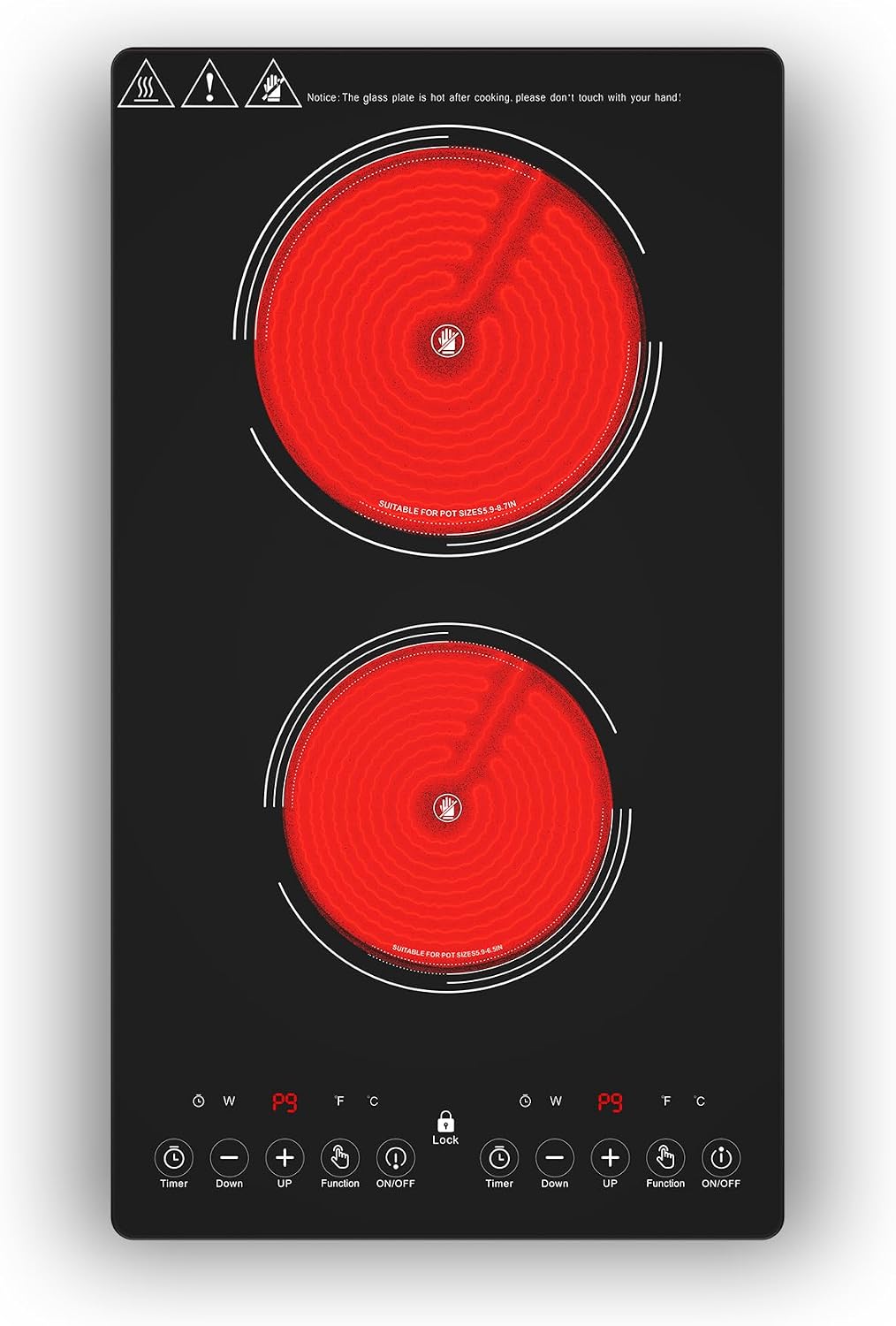 VBGK Electric Cooktop,110V 2100W Electric Stove Top with LED touch Control,9 Power Levels, Kids Lock & 2H Timer,Overheat Protection stove,12 Inch 2 burner cooktop