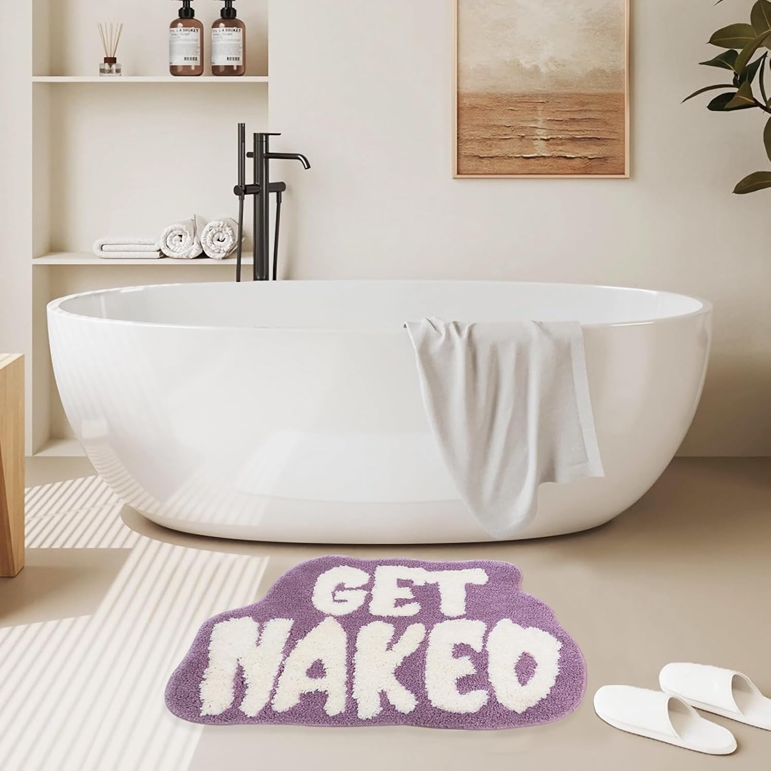 Get Naked Bath Mat, Cute Bath Rugs for Bathroom Mat, rregular Non Slip Shower Floor MatUltra Soft Mat Funny Bathroom Decor (Purple)