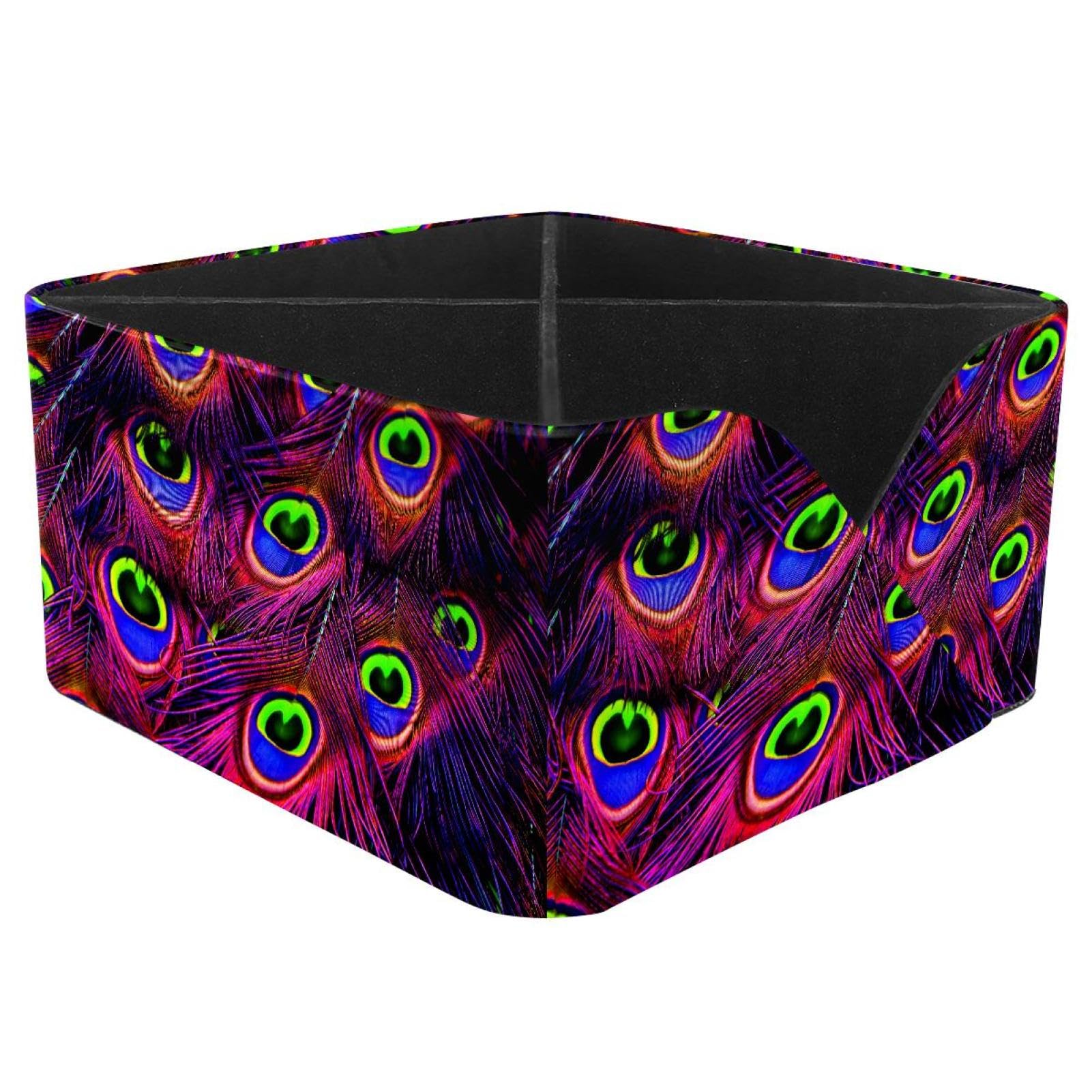 KengjuTesu Purple Peacock Feathers Desktop Organizer Pen Holder, Rectangular Pencil Cup for Office, Study and Makeup Stations