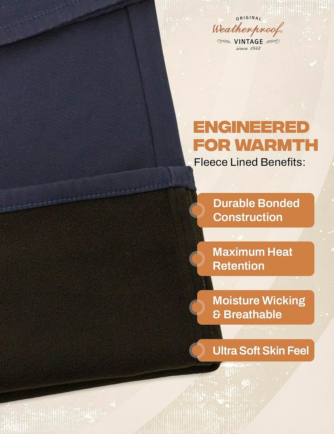 Weatherproof Vintage Fleece Lined Pants Men's - Regular Fit | Soft & Warm, Cold Weather Insulated Canvas Winter Pants for Men - Image 4