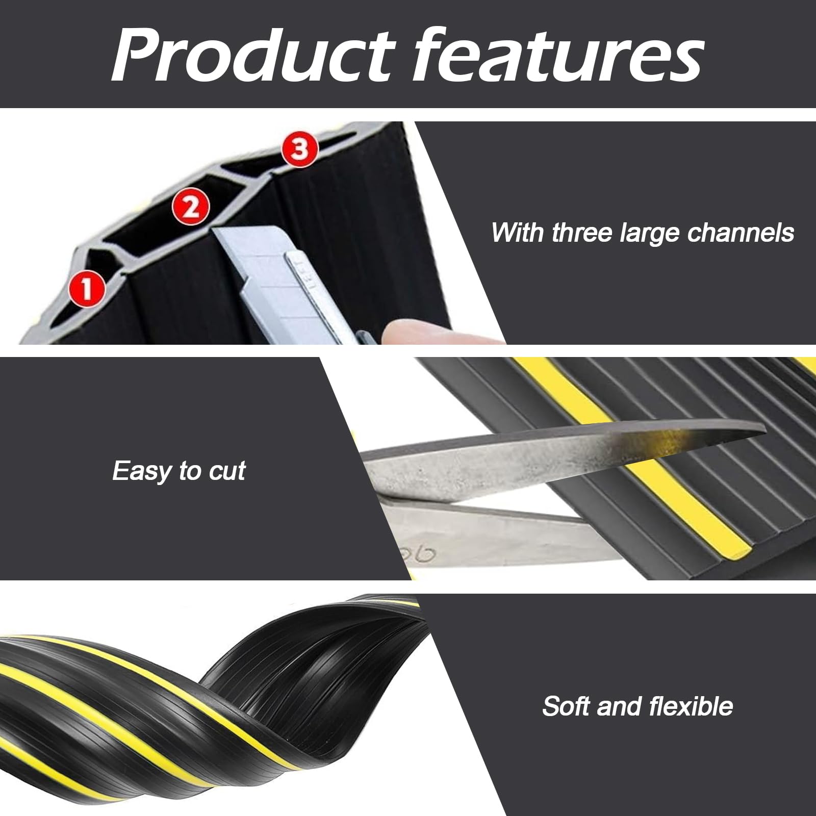Passe-câbles pour sol - Autocollant - Pont de câbles flexible à découper - Protection de câbles de sol en PVC - Pour la maison, le bureau, le garage (6 m)