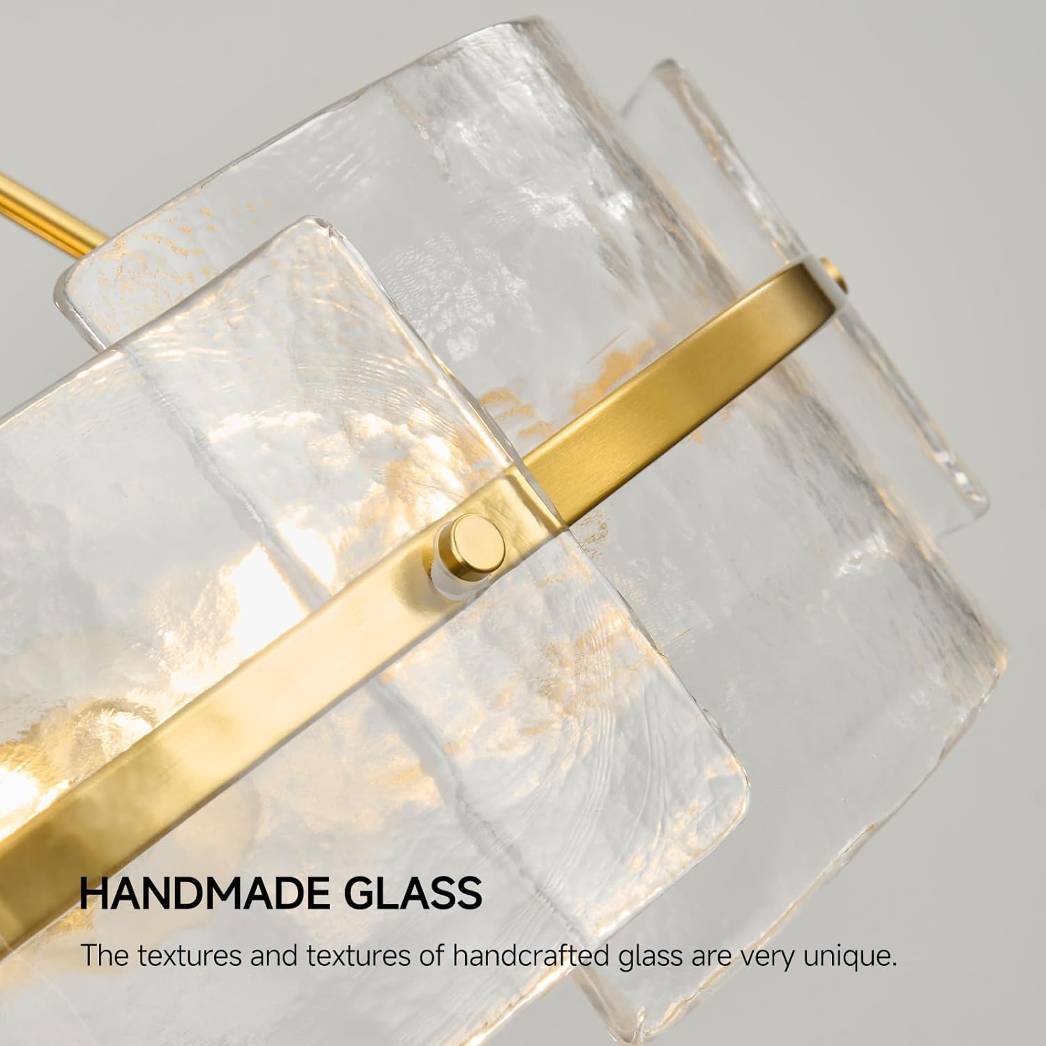 Modern Glass Chandeliers for Dining Room: 22" Drum Kitchen Chandelier Over Table - Mid Century Brushed Gold Hanging Light Fixtures - Luxury Water Ripple Crystal Fixture for Living Room Foyer Bedroom