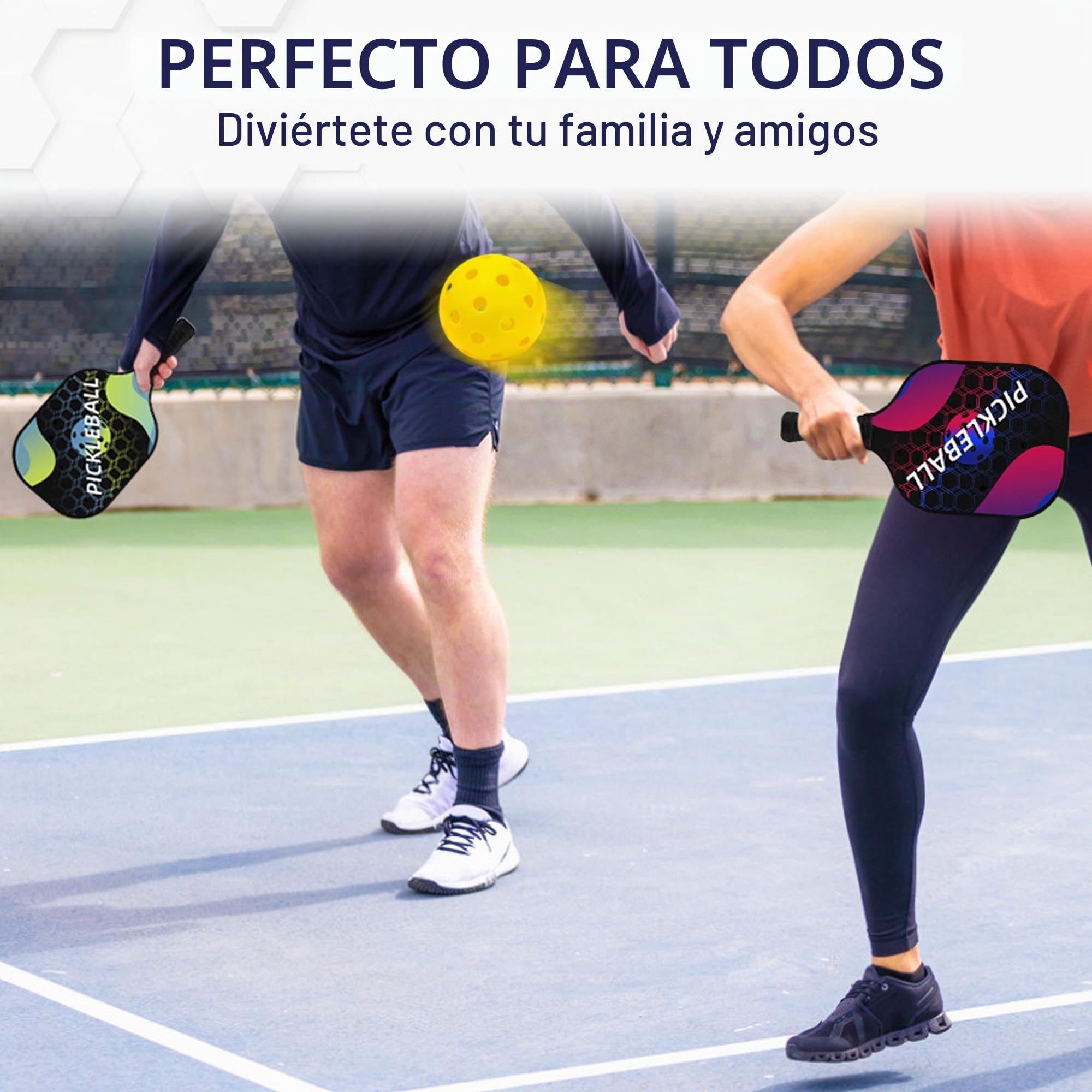 Palas de Pickleball, Set de 2/4 Raquetas Pickleball de Fibra de Vidrio con 4 Bolas para Jugar al Exterior y Interior, 1 Bolsa