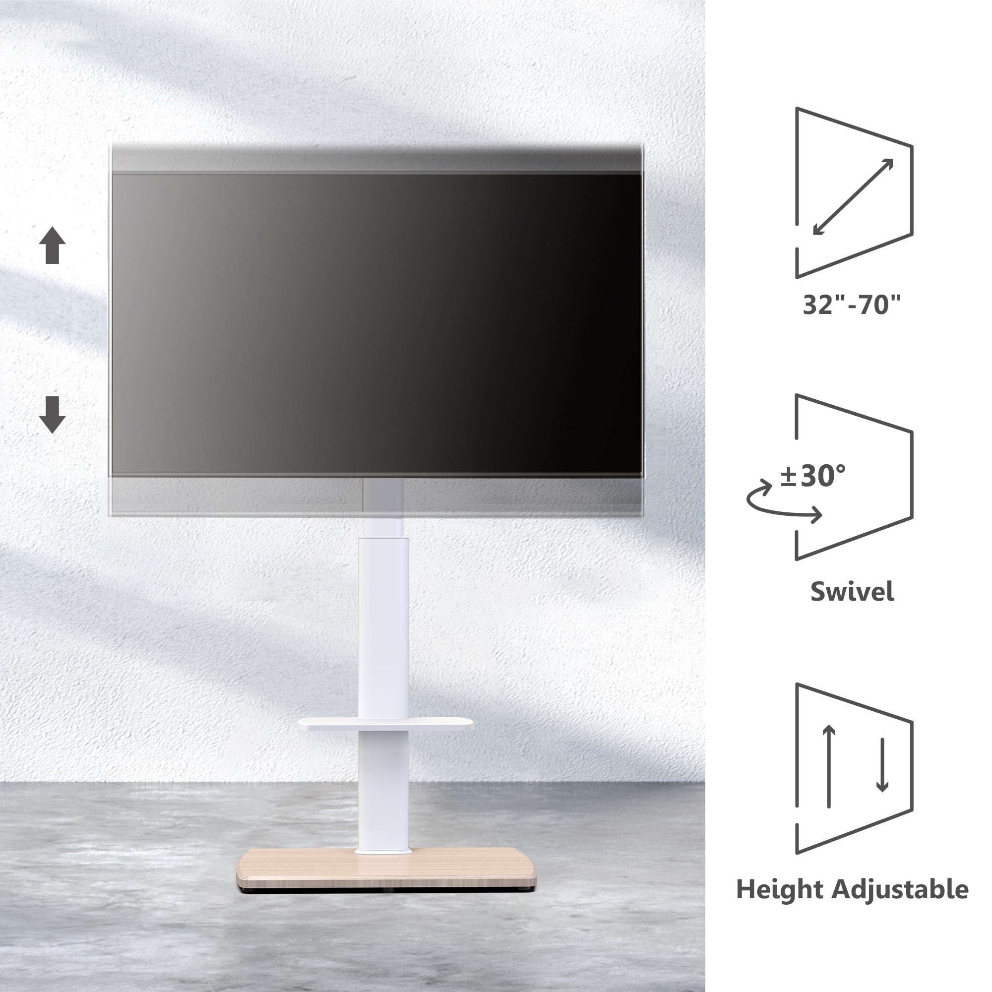 FITUEYES Supporto TV Da Pavimento Girevole Per 32-70 Pollici | Base Legno | Regolabile In Altezza | VESA 600x400mm