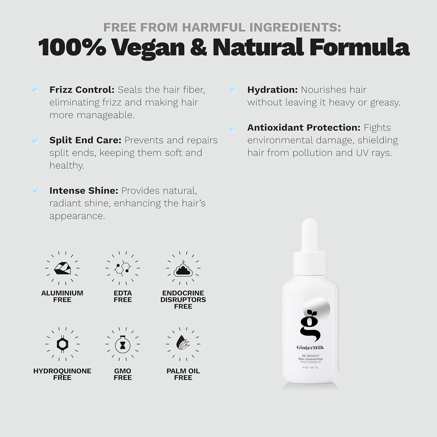 Anti-Frizz Hair Oil with Ginger, Argan & Castor hair oil for frizzy hair | Seals split ends, Strengthens the hair structure and adds shine for all hair types Nourishes & Repairs by Ginger Milk - Image 4