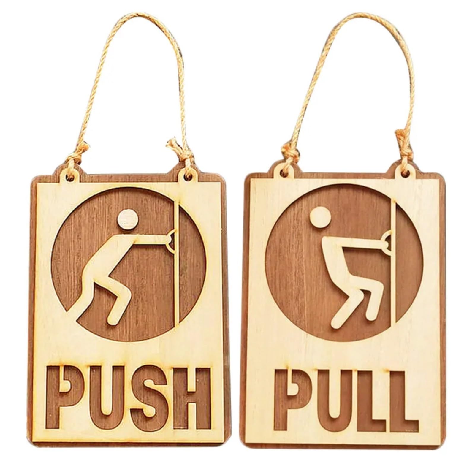 1Set Wooden Push Pull Door Signs Rustic Minimalist Style Shop Entrance Sign for Cafe Restaurant Glass Decoration for Businesses,Bathroom, Cafe