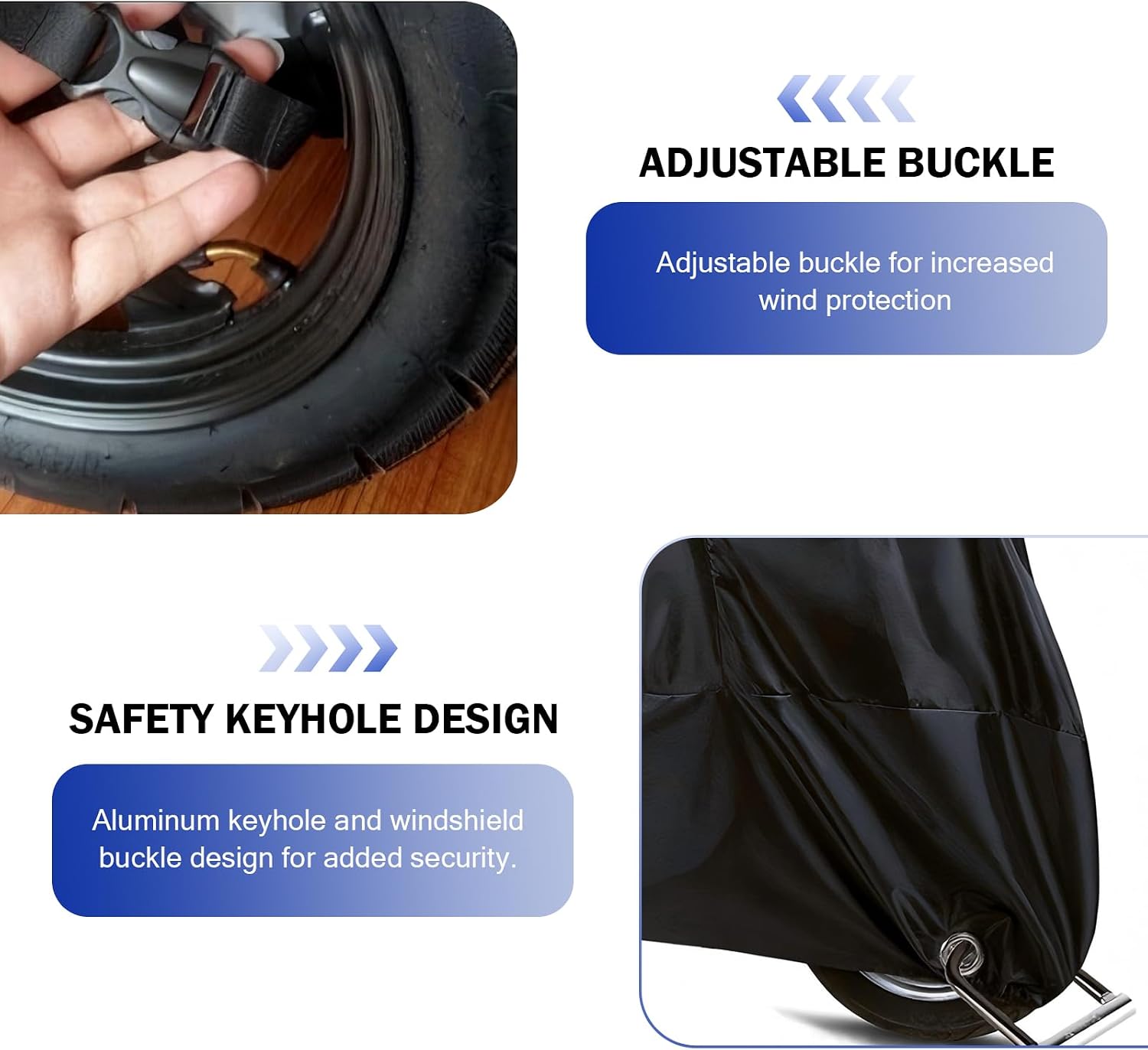 SLIMI Motorbike Cover, Waterproof and Dustproof All-season Usable Motorbike Jacket, Full-coverage Protective Cover With Anti-theft Locking Holes, Universal for Most Motorbikes (Black)