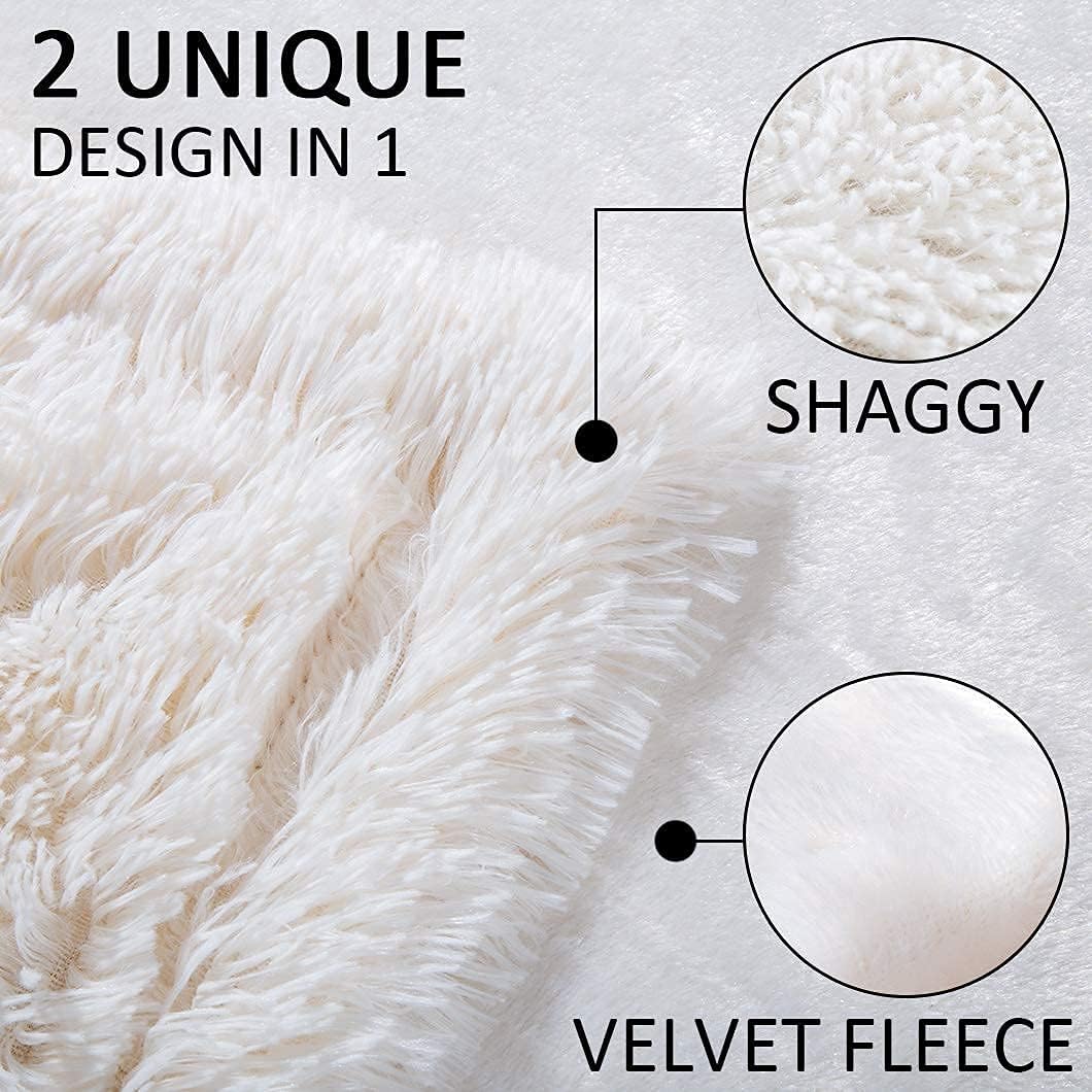 YUSOKI Long Faux Fur Twin Size Blanket,2 Layers,3.4lb for Bed Couch Home Décor Gifts Women (Cream White,60" x 80") - Image 6
