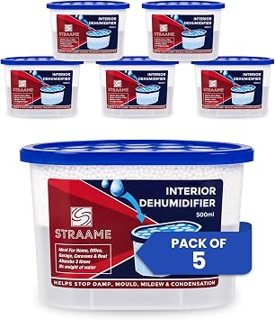 Straame Interior Dehumidifier 500ml, Moisture Absorber Crystals, Pack of 5