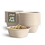 24 Oz Disposable Bowls, [100 Pack] Paper Bowls Disposable - Heavy Duty and Eco-friendly Sugarcane and Bamboo Bagasse Biodegradable Bowls for Cereal, Rice, French Fries - Convenient and Compostable