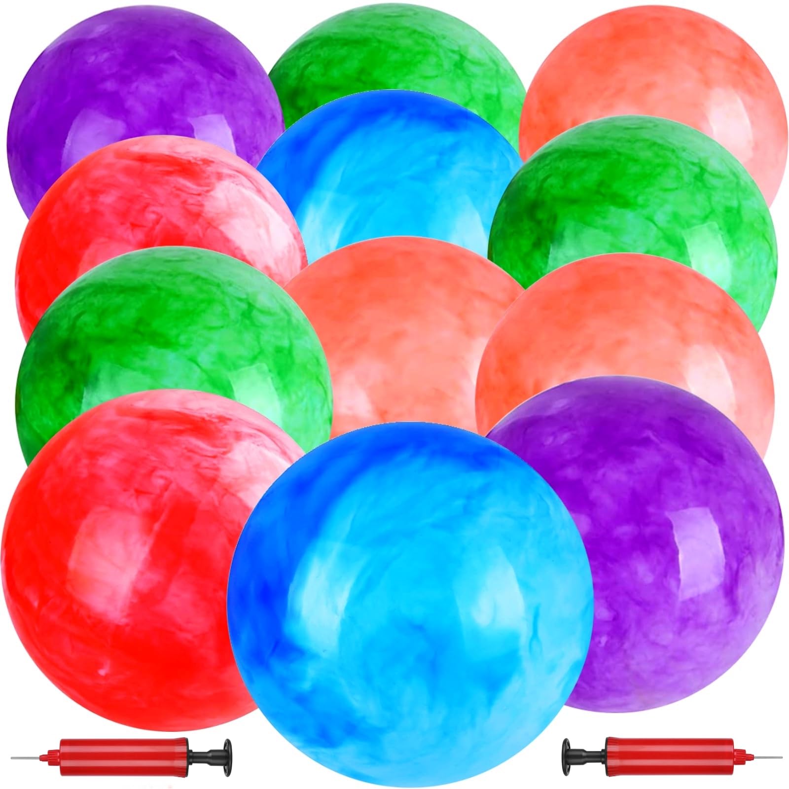 GCQJOQ 12 Pcs Marbleized Bouncy Balls Kick Balls Inflatable Sensory Balls for Beach School Playground Indoor/Outdoor Play Balls