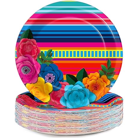 50 Pack Colorful Fiesta 7" Mexican Paper Plates