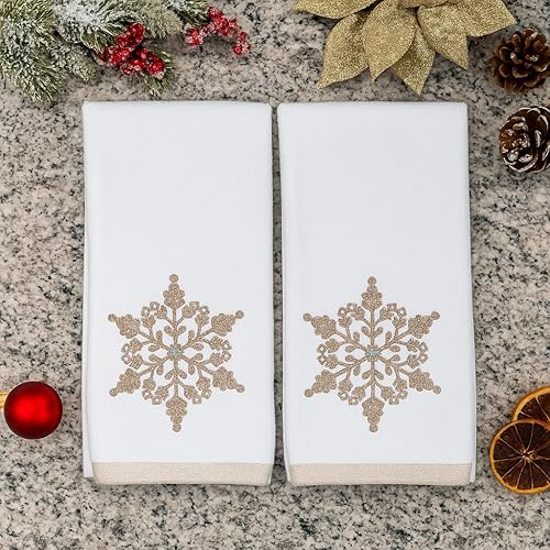 Miniatura 216 de Juego de 2 toallas de mano de baño de Navidad, color gris oscuro, 100% algodón, bordadas, diseño de copos de nieve, 16 x 25 pulgadas, toallas 24 Let