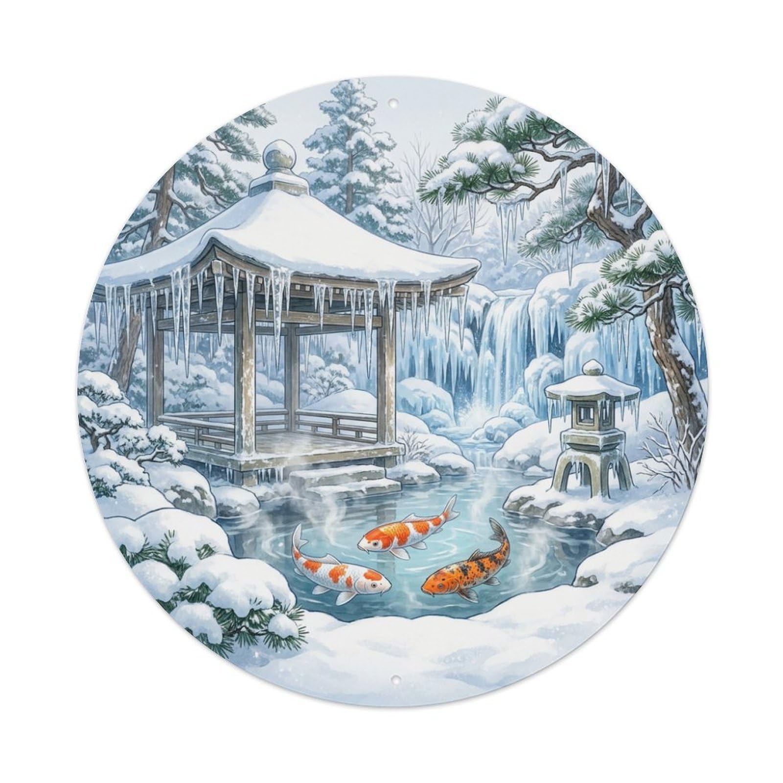 Galvaxio Style Japanese Koi Fish Winter Icicles Frozen Beauty 1 Metal Tin Sign