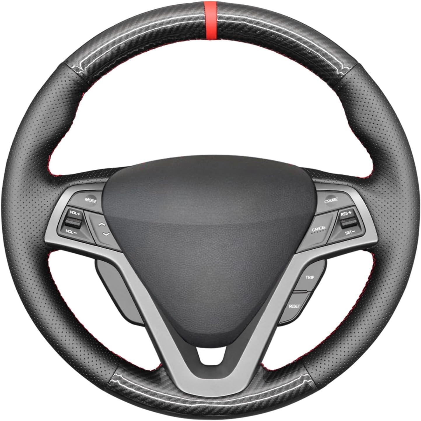 MEWANT Car Steering Wheel Cover for Hyundai Veloster 2011-2017 Handmade Stitch Sewing Carbon Fiber and Genuine Leather Leather Autumotive Car Steering Wheel Wrap