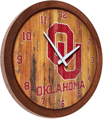Miniatura 465 de The Fan-Brand NCAA Oklahoma Sooners: Faux Barrel Top Wall Clock Sports Team Bar Sign Décor - Home Man Cave, Party Decoration - Made On Demand