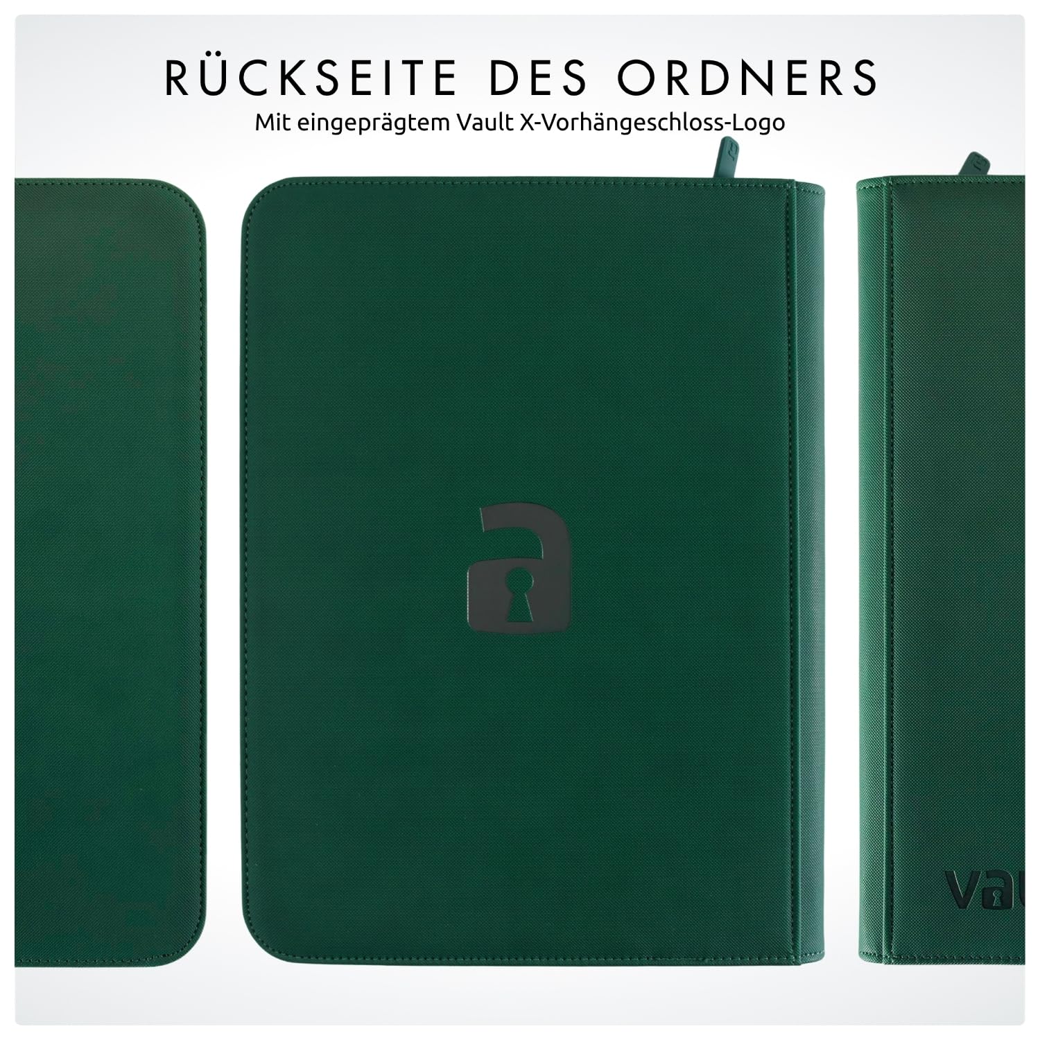 Vault X 9-Taschen-Trading-Kartenordner mit Reißverschluss, 360 Karten, Premium Exo-Tec-Albummaterial, 20 seitlich ladbare Seiten, Sammelordner für Sammelkartenspiele, Sportkarten, TCG (Grün)