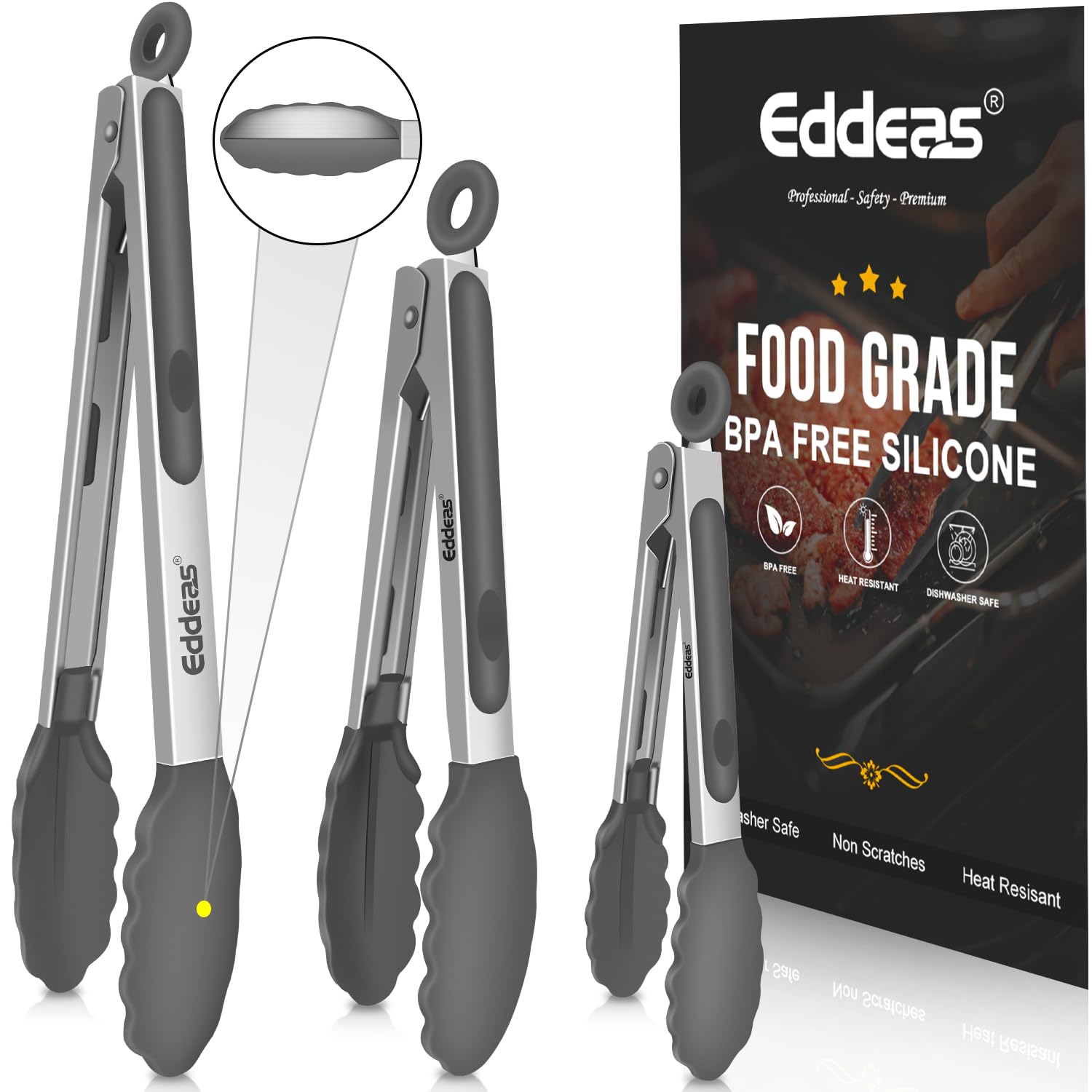 Kitchen Tongs Up To 600°F Silicone Tongs for Cooking 7,9,12 in Grey
