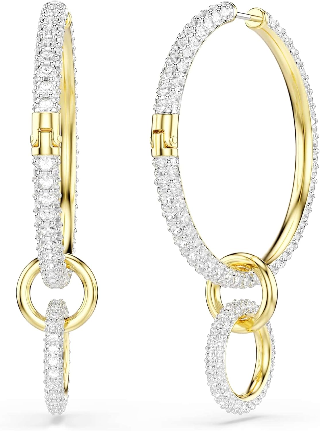 Swarovski Dextera hoop earrings, Round cut, White, Gold-tone plated