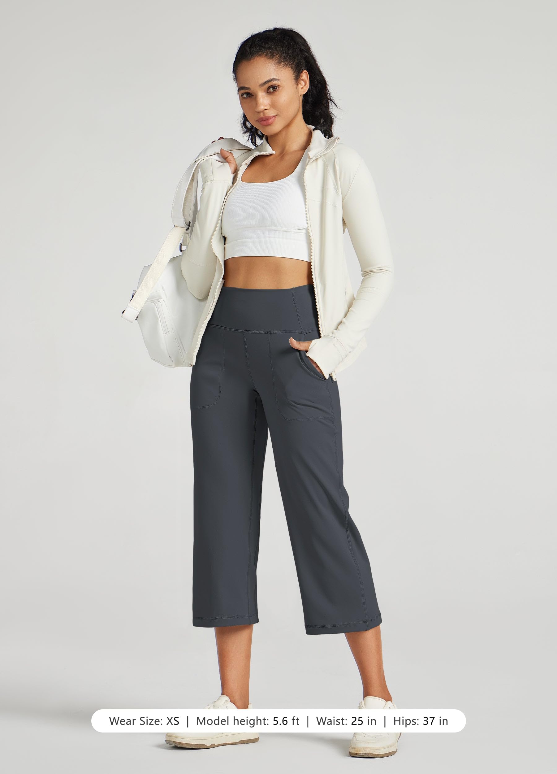WILLIT Damen Yoga Capris Hosen Yogahose hohe Taille Leggings sportliche Übung Workout Crop Capris Schnelltrockner gerades Bein 23"