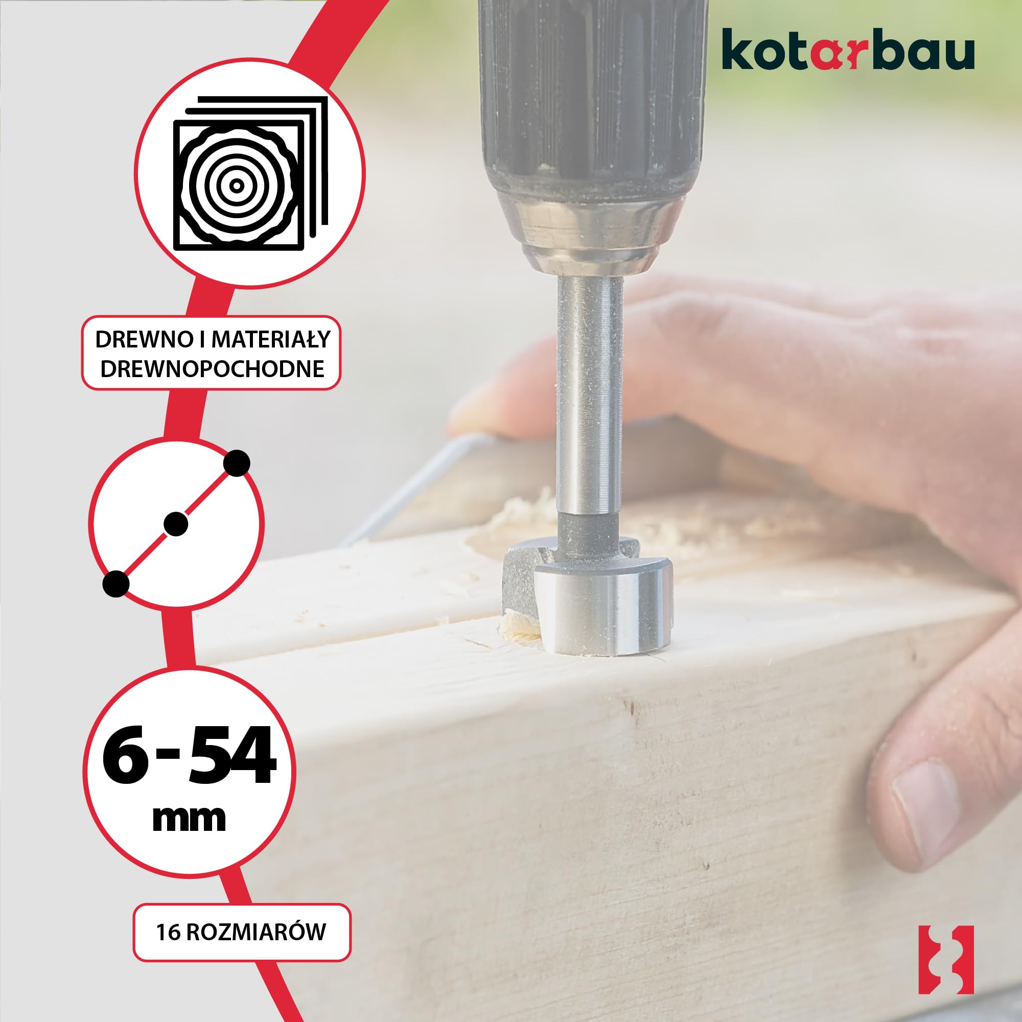 KOTARBAU® 16-częściowy zestaw wierteł typu Forstner 6-54 mm z walizką drewnianą