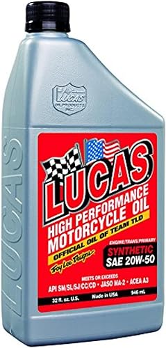 Lucas Oil Productos LUC10702 Aceite sintético SAE 20w50 para motocicleta, 1 cuarto de galón, 1 paquete