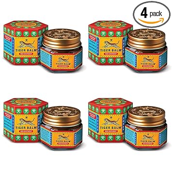 Tiger Balm Red Ointment | For Effective Relief From Joint Pain, Back Pain, Body Pain, Knee Pain, Muscular Ache & Sprain | Ayurvedic Pain Relief Balm | 21ml | Pack of 4