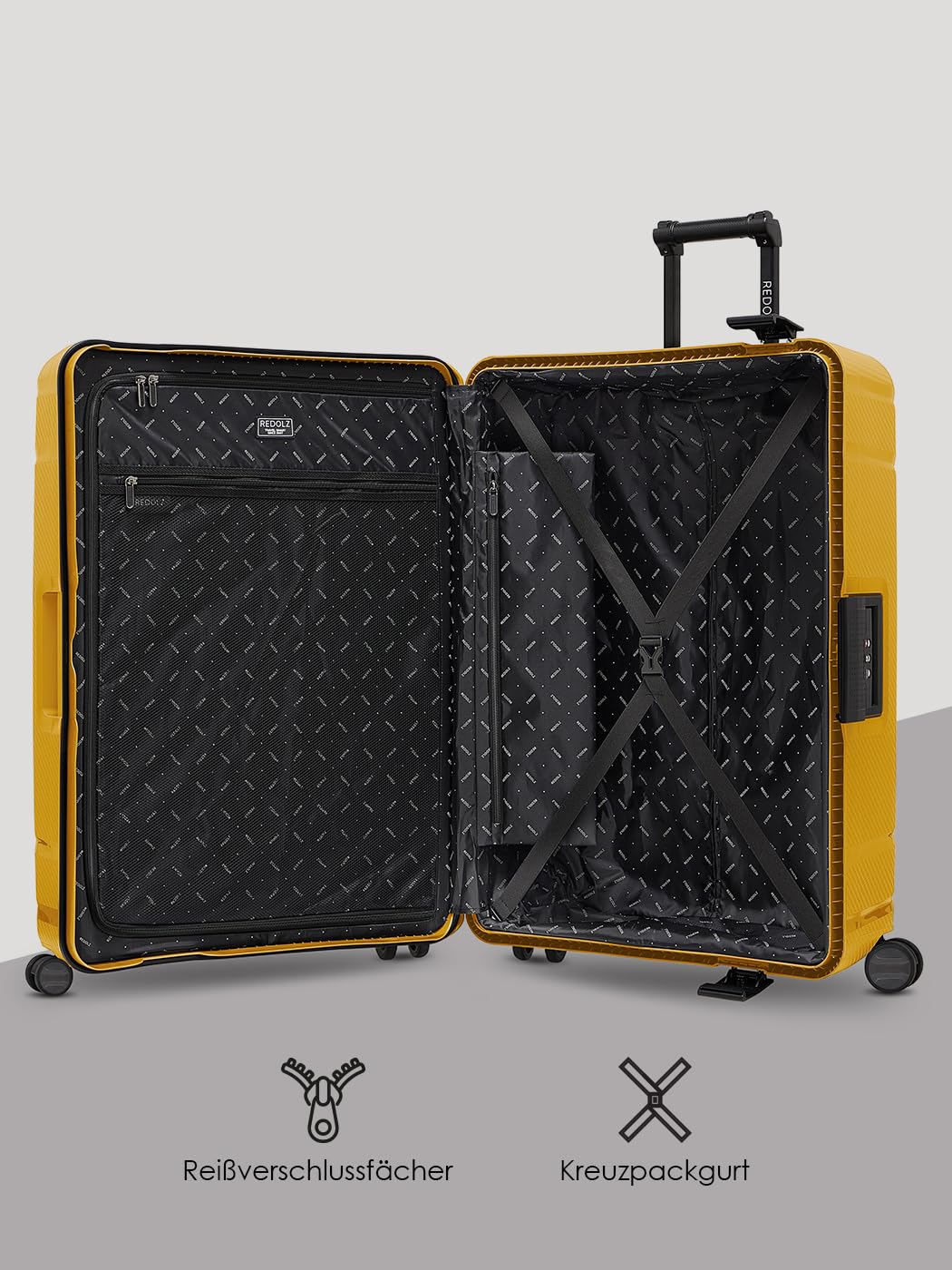 REDOLZ Hartschalen Check-in Koffer ohne Reißverschluss | 3-Punkt-Verschluss-System | Großer XL Trolley 53 x 28 x 75 cm aus hochwertigem Polypropylen Material | 4-Rollen & TSA-Schloss (Essentials 15)