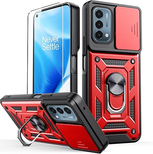 Oududianzi - Funda para OnePlus Nord N200 5G, con 1 protector de pantalla, protección de cámara con cubierta deslizante, soporte giratorio a prueba