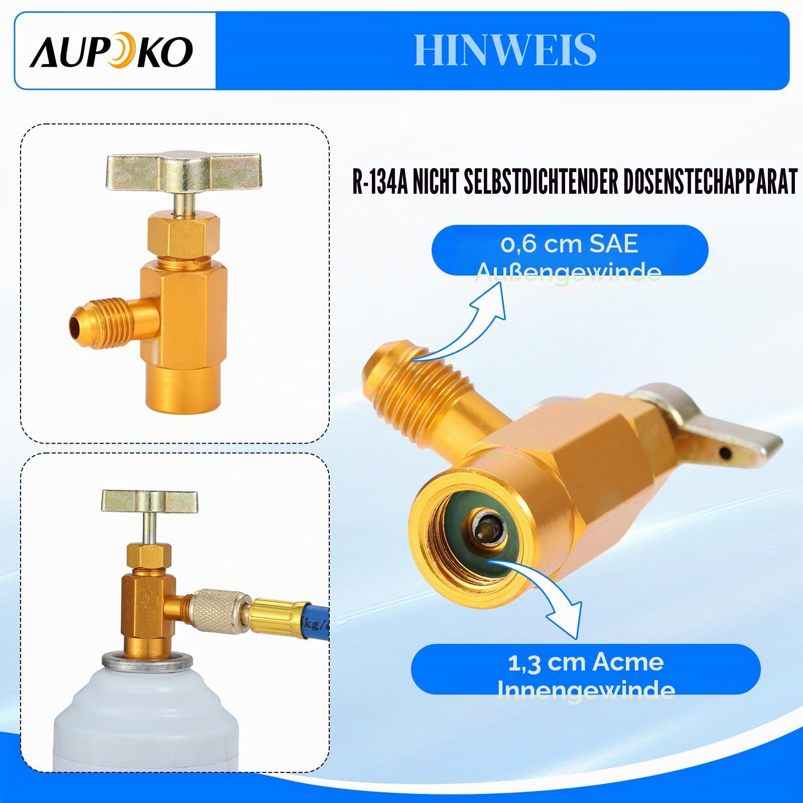 Aupoko R134A Autoklimaanlage Kältemittel Ladeschlauch Set - 150 cm Messschlauch mit 250 PSI Manometer & Schnellkupplung, Inklusive Can Tap Ventil für R134A/R12/R22, Ideal für Auto KFZ Klimaanlage