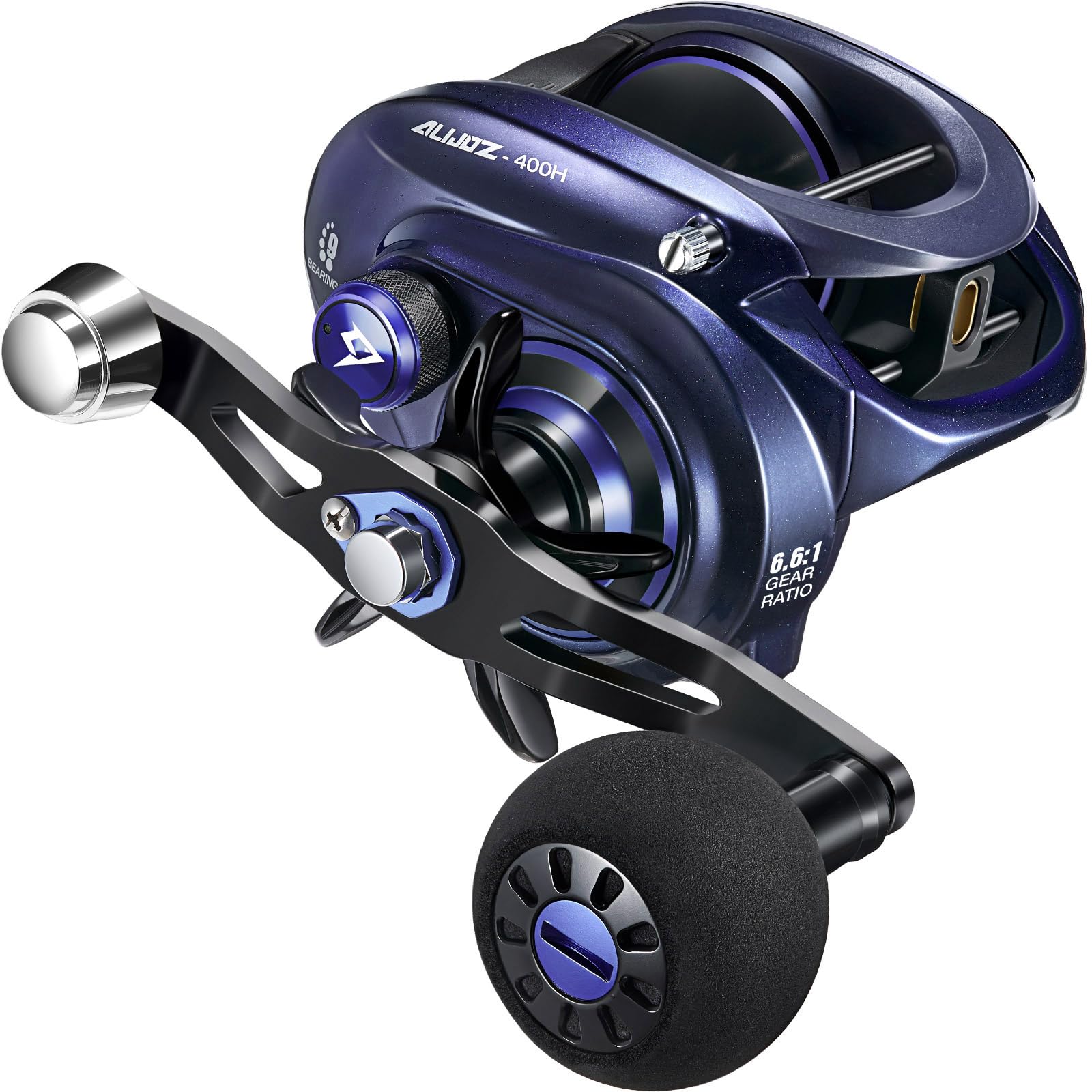 Alijoz 400 Baitcaster Fishing Reel, 38Lbs Max Drag Aluminum Alloy Frame Baitcasting Reel, Available in 6.6:1/8.1:1 Gear Ratio, Freshwater and Saltwater Low Profile Casting Reel for Musky