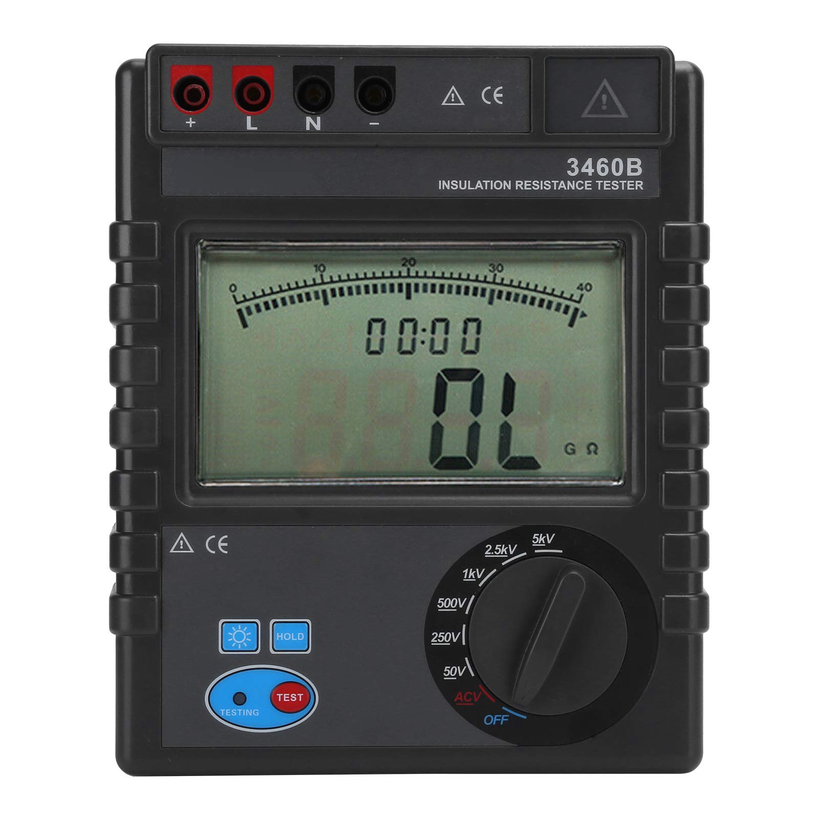 Tester Della Resistenza di Isolamento 1MΩ ~ 400GΩ, Megaohmmetro Digitale 50V-5000V, Misuratore di Resistenza Protetto, con Ampio Display LCD, per Misurare la Resistenza di Isolamento del Motore Elettr