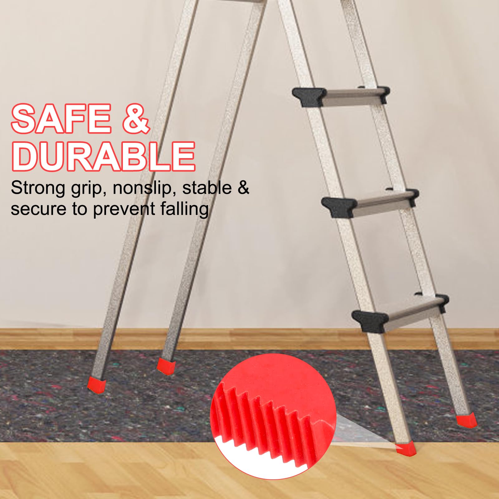 Uniwersalne gumowe nóżki do drabin, 50 x 20 mm, 4 sztuki, zapasowe nakładki na drabinki, antypoślizgowe nóżki drabiny, stopki, nakładki ochronne do drabiny
