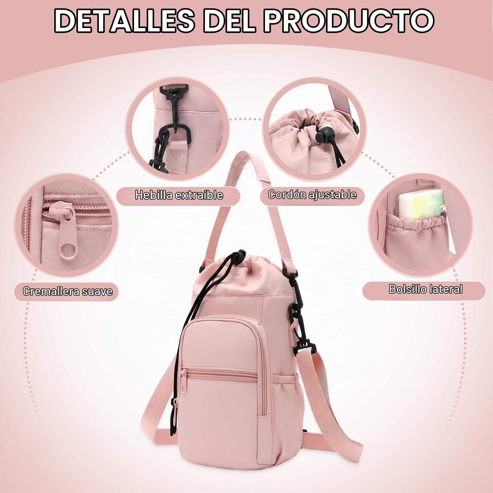 Zimoer Elegante y Práctica Bolsa para Vaso Stanley, Funda Termica Botella Agua, Bolsa para Stanley Cup con Bolsillo para Teléfono y Correa Ajustable, Ideal para Senderismo, Viajes y Camping (Negra)
