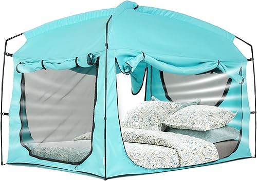 Miniatura 14 de Bed Tent,Portable Privacy Sleeping Bed Canopy,Blackout 90% Drapes for Kids and Adult,Indoor Space Tent with Breathable Large Mesh Windows