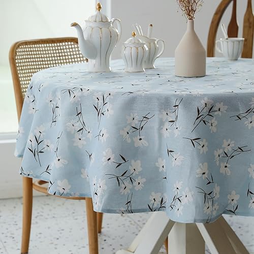 Mantel pastoral, redondo, de tela de lino, lavable, antipolvo y resistente a las arrugas para restaurante, pícnic y comedor interior y exterior,